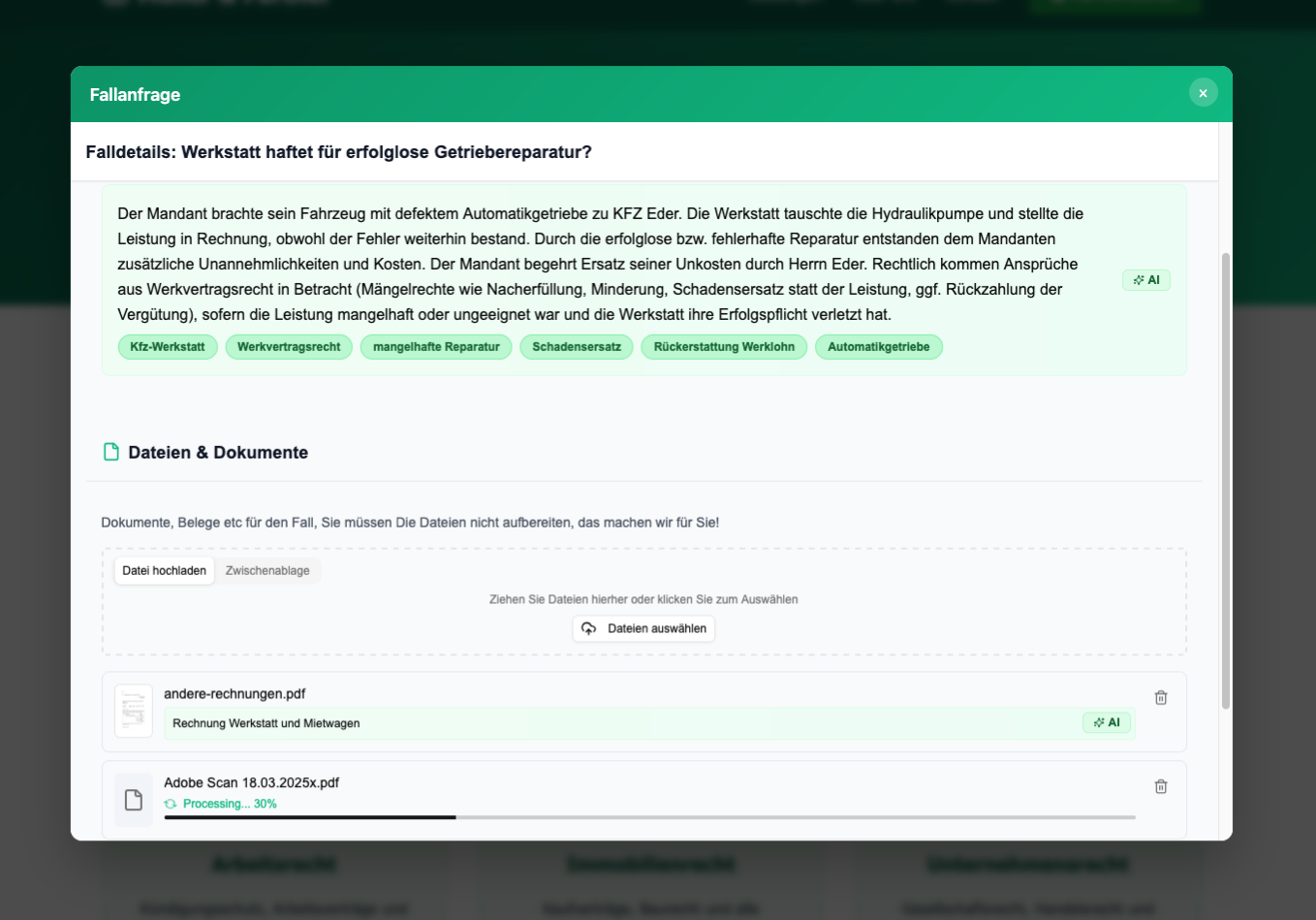 Automatische Falleinreichung